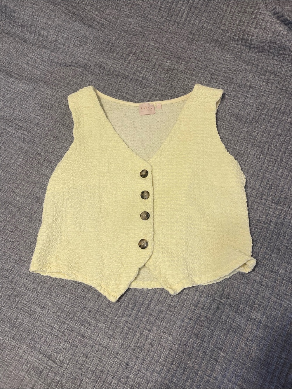 Breezy Light Yellow Textured Button Front Vest